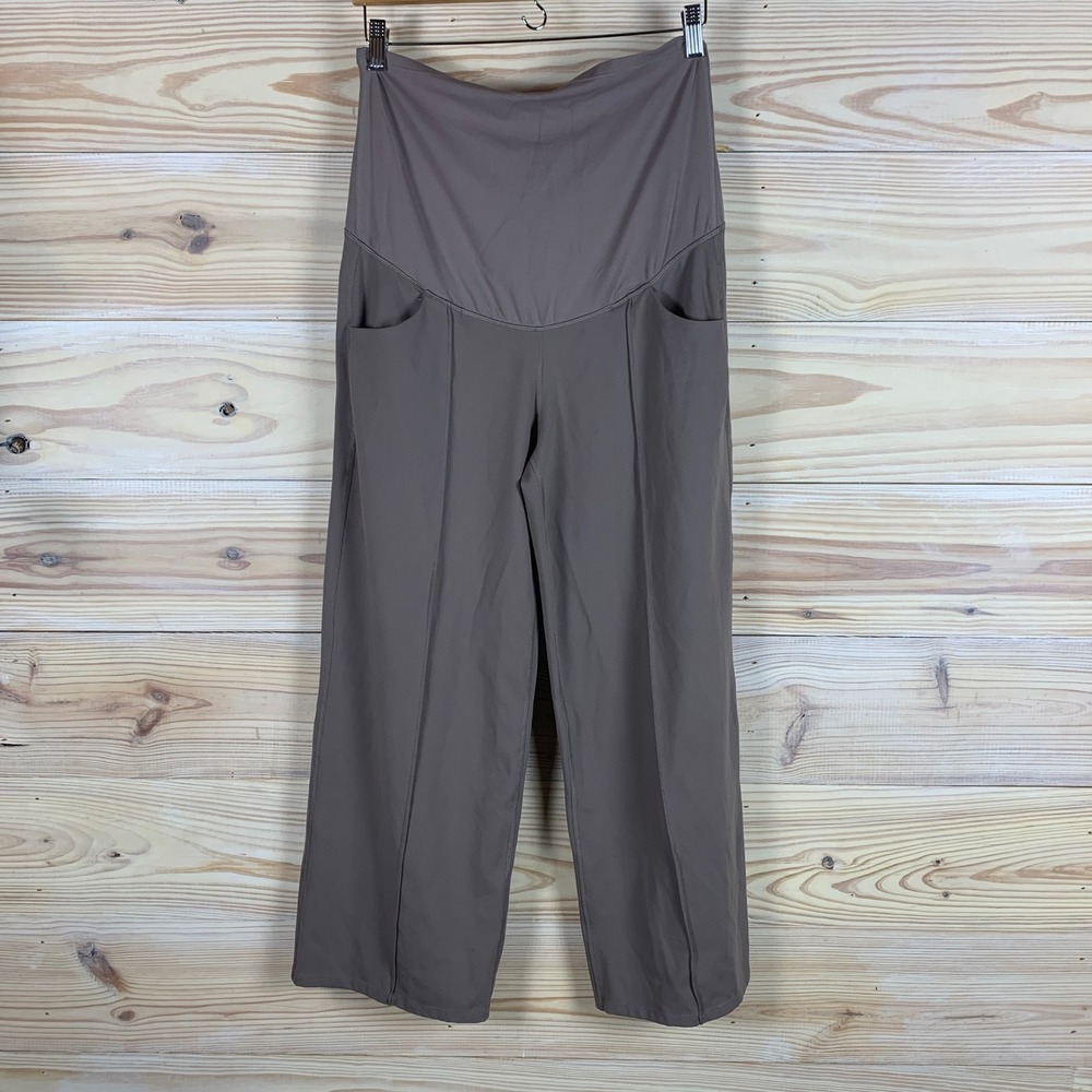 G4Free Yoga Pants Women L Brown Maternity Wide Leg Front Seam Pockets